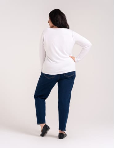 Bluzki z długim rękawem - Bluzka damska z wiskozy długi rękaw miękka w dotyku longsleeve BIAŁY - produkt 9