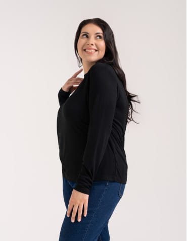 Bluzki z długim rękawem - Bluzka damska z wiskozy długi rękaw miękka w dotyku longsleeve CZARNY - produkt 6