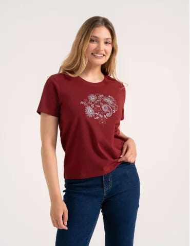 Bawełniany t-shirt damski z krótkim rękawem w stylu boho