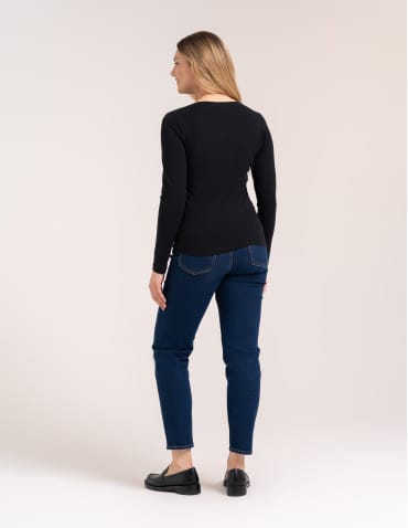 Bluzki z długim rękawem - Klasyczny longsleeve damski bawełniany Slim Fit CZARNY - produkt 6
