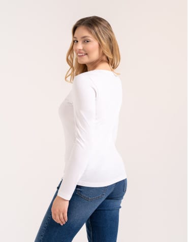 Bluzki z długim rękawem - Klasyczny longsleeve damski bawełniany Slim Fit BIAŁY - produkt 5