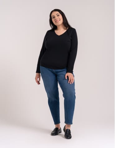Bluzki z długim rękawem - Klasyczny longsleeve damski bawełniany Slim Fit CZARNY - produkt 4