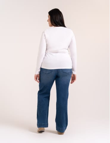 Bluzki z długim rękawem - Klasyczny longsleeve damski bawełniany Slim Fit BIAŁY - produkt 6