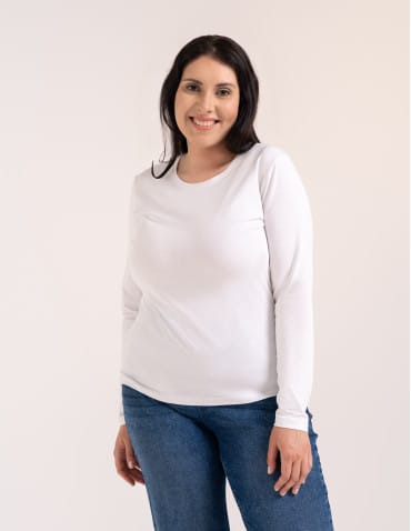 Bluzki z długim rękawem - Klasyczny longsleeve damski bawełniany Slim Fit BIAŁY - produkt 4