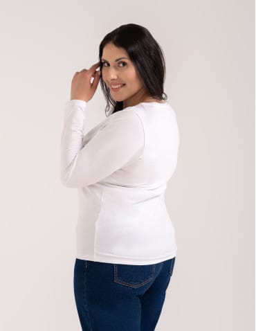 Bluzki z długim rękawem - Klasyczny longsleeve damski bawełniany Slim Fit BIAŁY - produkt 4