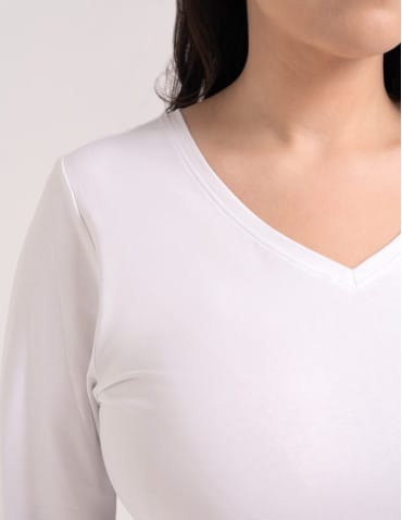 Bluzki z długim rękawem - Klasyczny longsleeve damski bawełniany Slim Fit BIAŁY - produkt 2