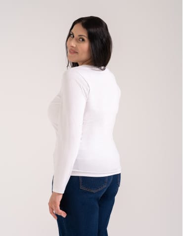 Bluzki z długim rękawem - Klasyczny longsleeve damski bawełniany Slim Fit BIAŁY - produkt 5
