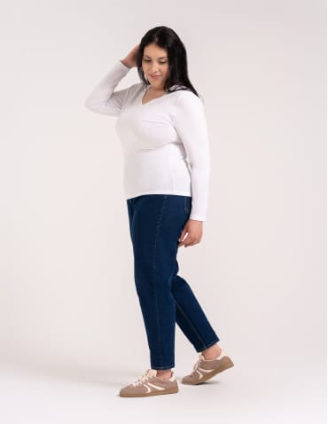 Bluzki z długim rękawem - Klasyczny longsleeve damski bawełniany Slim Fit BIAŁY - produkt 7