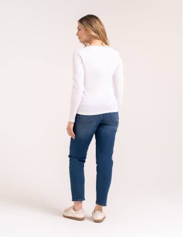 Bluzki z długim rękawem - Klasyczny longsleeve damski bawełniany Slim Fit BIAŁY - produkt 6