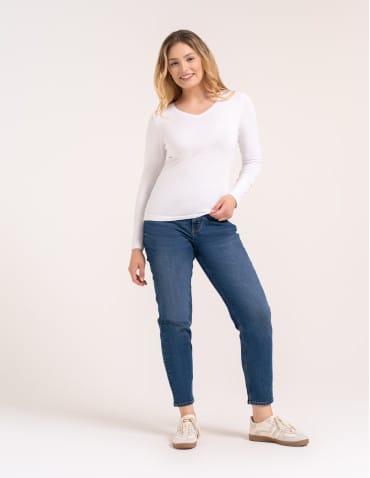 Bluzki z długim rękawem - Klasyczny longsleeve damski bawełniany Slim Fit BIAŁY - produkt 3