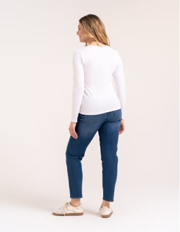 Bluzki z długim rękawem - Klasyczny longsleeve damski bawełniany Slim Fit BIAŁY - produkt 4