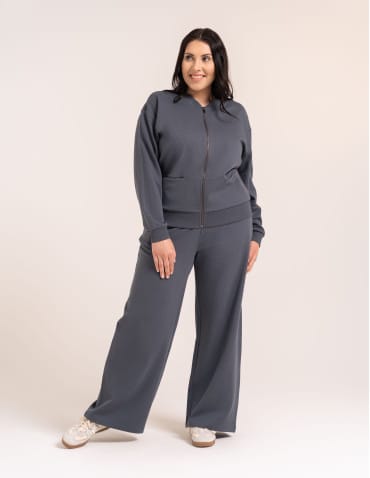 Bluzy damskie - Wygodna bluza damska rozpinana bawełniana z kieszeniami GRAFITOWY - produkt 6