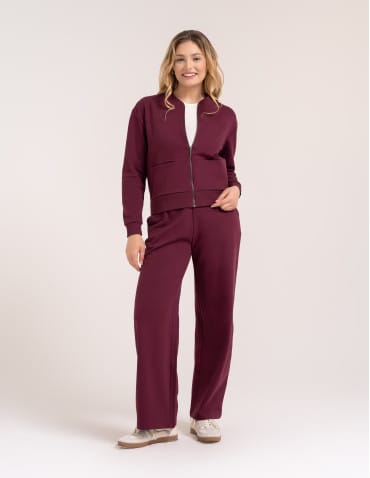 Bluzy damskie - Wygodna bluza damska rozpinana bawełniana z kieszeniami BORDOWY - produkt 3