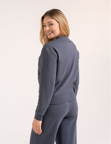 Bluzy damskie - Wygodna bluza damska rozpinana bawełniana z kieszeniami GRAFITOWY - produkt 9