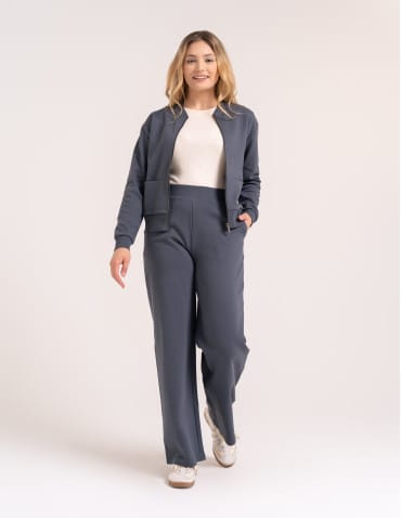 Bluzy damskie - Wygodna bluza damska rozpinana bawełniana z kieszeniami GRAFITOWY - produkt 3