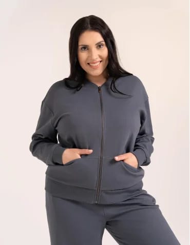 Bluzy damskie - Wygodna bluza damska rozpinana bawełniana z kieszeniami GRAFITOWY - produkt 1