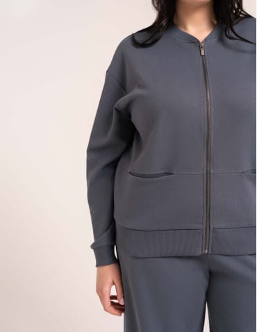 Bluzy damskie - Wygodna bluza damska rozpinana bawełniana z kieszeniami GRAFITOWY - produkt 7