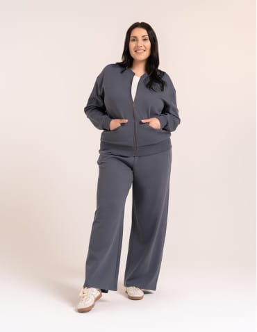 Bluzy damskie - Wygodna bluza damska rozpinana bawełniana z kieszeniami GRAFITOWY - produkt 3