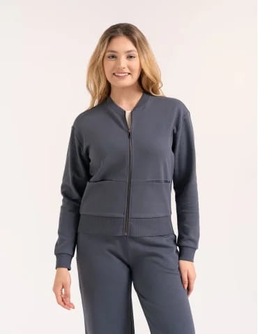 Bluzy damskie - Wygodna bluza damska rozpinana bawełniana z kieszeniami GRAFITOWY - produkt 1