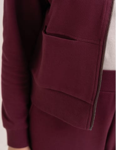 Bluzy damskie - Wygodna bluza damska rozpinana bawełniana z kieszeniami BORDOWY - produkt 9