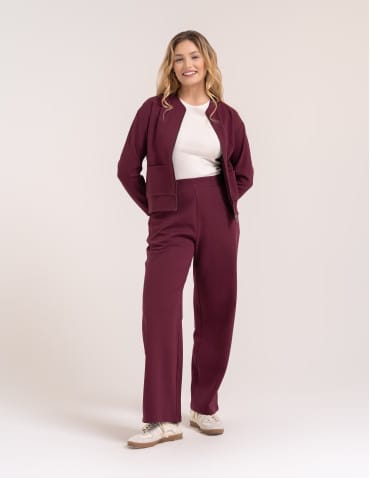 Bluzy damskie - Wygodna bluza damska rozpinana bawełniana z kieszeniami BORDOWY - produkt 5