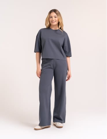 Spodnie dresowe - Spodnie damskie Wide Leg wygodne z wysokim stanem GRAFITOWY - produkt 3