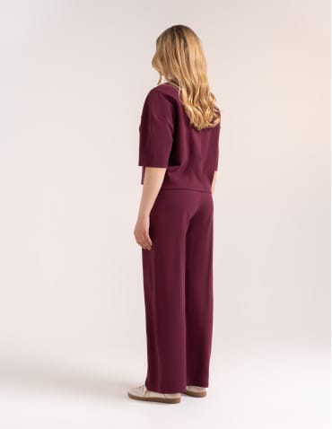 Spodnie dresowe - Spodnie damskie Wide Leg wygodne z wysokim stanem BORDOWY - produkt 5