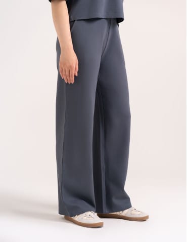 Spodnie dresowe - Spodnie damskie Wide Leg wygodne z wysokim stanem GRAFITOWY - produkt 2