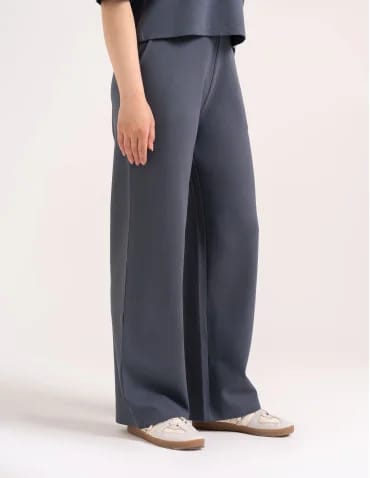 Spodnie damskie Wide Leg wygodne z wysokim stanem - GRAFITOWY  - produkt 2