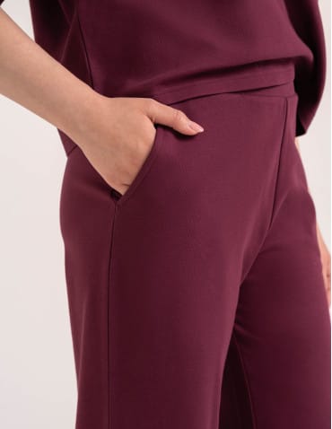 Spodnie dresowe - Spodnie damskie Wide Leg wygodne z wysokim stanem BORDOWY - produkt 7