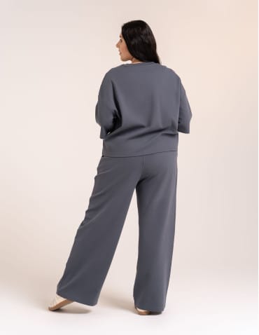 Spodnie dresowe - Spodnie damskie Wide Leg wygodne z wysokim stanem GRAFITOWY - produkt 3