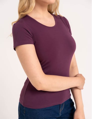 Koszulki i T-shirty - T-shirt damski bawełniany z krótkim rękawkiem jednokolorowy FIOLETOWY - produkt 2