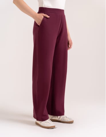 Spodnie dresowe - Spodnie damskie Wide Leg wygodne z wysokim stanem BORDOWY - produkt 11