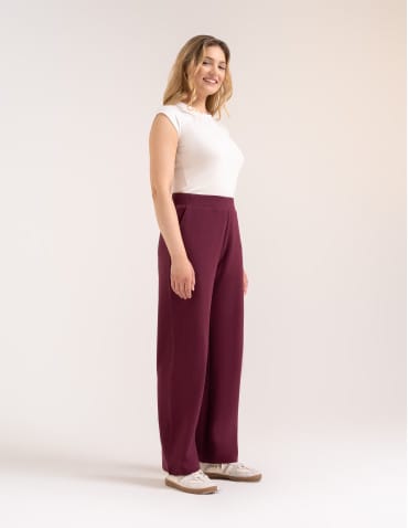 Spodnie dresowe - Spodnie damskie Wide Leg wygodne z wysokim stanem BORDOWY - produkt 3