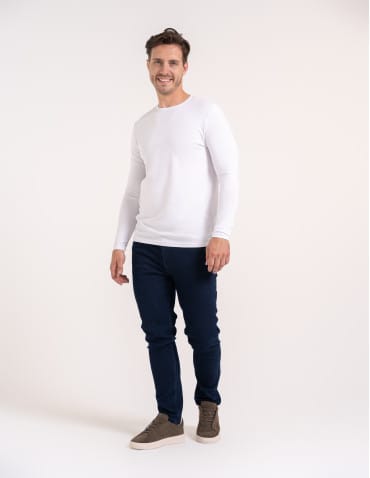 Koszulki z długim rękawem - T-shirt z długim rękawem męski bawełniany longsleeve BIAŁY - produkt 3