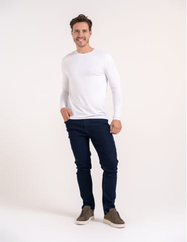 Koszulki z długim rękawem - T-shirt z długim rękawem męski bawełniany longsleeve BIAŁY - produkt 7