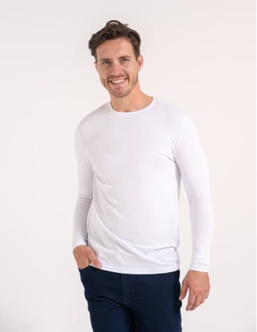 Koszulki z długim rękawem - T-shirt z długim rękawem męski bawełniany longsleeve BIAŁY - produkt 2