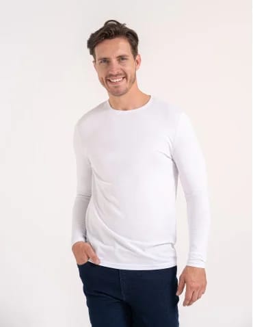 T-shirt z długim rękawem męski bawełniany longsleeve - BIAŁY  - produkt 2