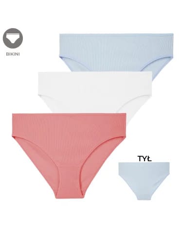 Majtki damskie prążkowane bikini bawełniane o klasycznym kroju 3-pak