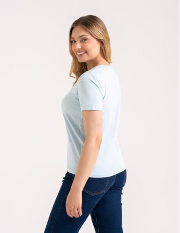 Koszulki i T-shirty - Koszulka damska bawełna Premium T-shirt dekolt okrągły JASNY NIEBIESKI  - produkt 2