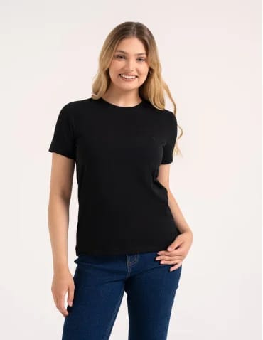 Koszulka damska bawełna Premium T-shirt dekolt okrągły - CZARNY