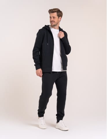Bluzy dresowe - Bluza dresowa męska wygodna gruba rozpinana z kapturem ocieplana CZARNY - produkt 4
