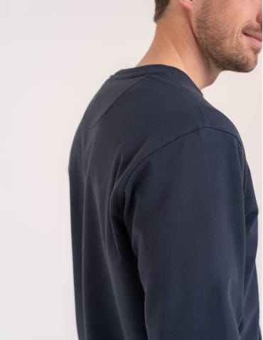 Bluzy dresowe - Bluza męska bawełniana klasyczna bez kaptura gładka GRANATOWY - produkt 4