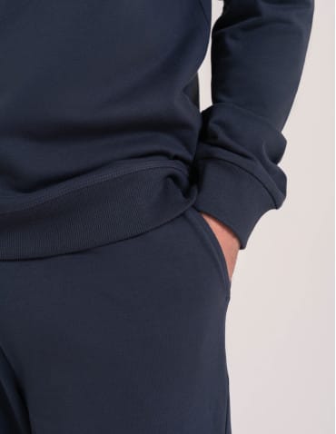 Bluzy dresowe - Bluza męska bawełniana klasyczna bez kaptura gładka GRANATOWY - produkt 2