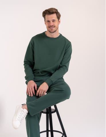 Bluzy dresowe - Bluza męska bawełniana klasyczna bez kaptura gładka ZIELONY - produkt 2