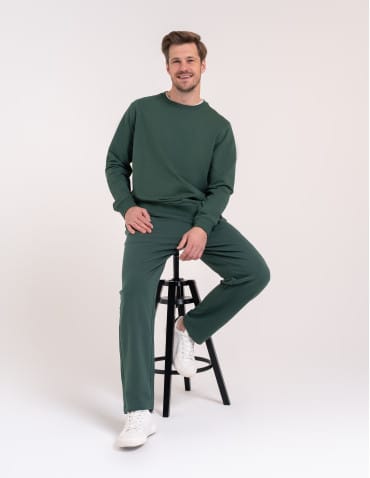 Bluzy dresowe - Bluza męska bawełniana klasyczna bez kaptura gładka ZIELONY - produkt 3