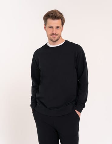 Bluzy dresowe - Bluza męska bawełniana klasyczna bez kaptura gładka CZARNY - produkt 2