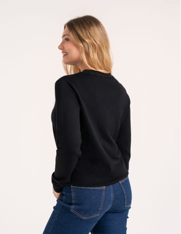 Swetry - Wiskozowy sweter damski z cekinowym dekoltem CZARNY - produkt 7
