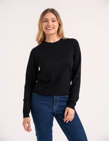 Wiskozowy sweter damski z cekinowym dekoltem