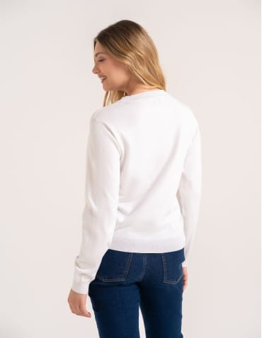 Swetry - Wiskozowy sweter damski z cekinowym dekoltem BIAŁY - produkt 7